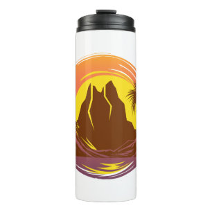 Garrafa Térmica Crachá com paisagem vulcânica tropical e palmeiras