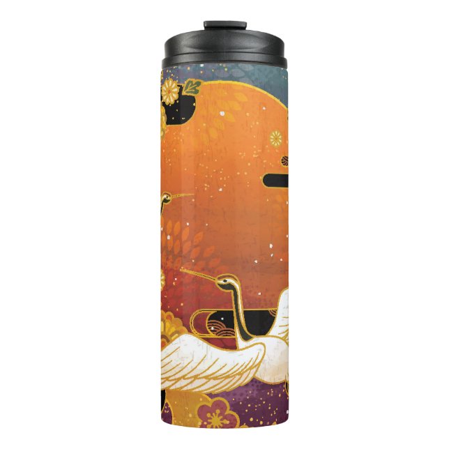 Garrafa Térmica Crane Bird Chrysanthemum Padrão Japonês (Frente)