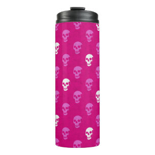 Garrafa Térmica Crânio anatômico Grungente Polkadots cor-de-rosa b