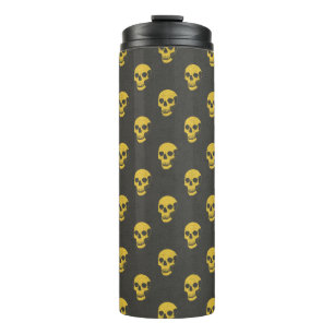 Garrafa Térmica Crânio anatômico Grungy Polkadots preto amarelo