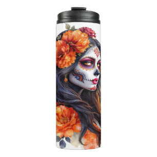 Garrafa Térmica Crânio de Açúcar Mexicano La Calavera Catrina Tumb