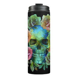 GARRAFA TÉRMICA CRÂNIO VERDE MORTE COM FLORES
