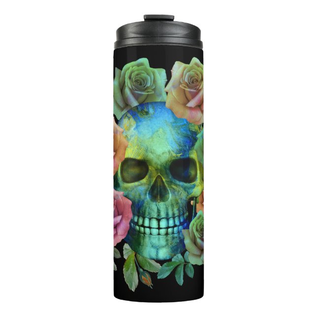 GARRAFA TÉRMICA CRÂNIO VERDE MORTO COM FLORES (Frente)