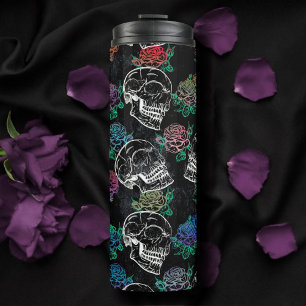 Garrafa Térmica Crânios e Rosas escuros Funky Glam Grunge