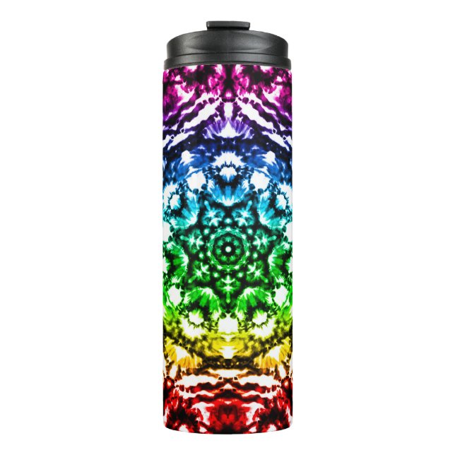 Garrafa Térmica Cravata Tie Dye Mandala Arco-íris (Frente)
