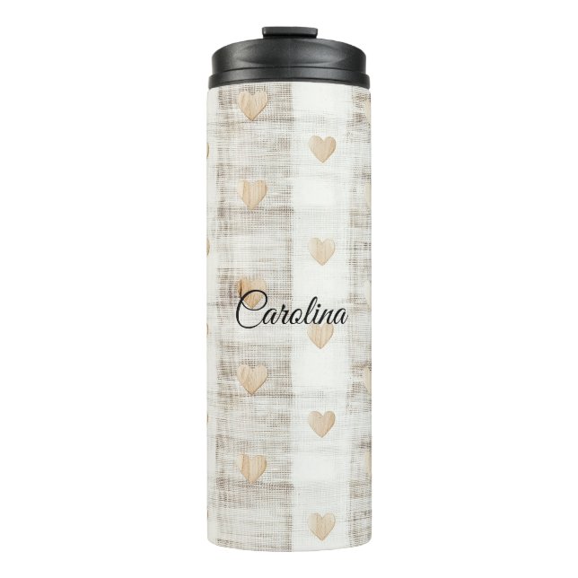 Garrafa Térmica Cream White Beige Boho Hearts (Frente)