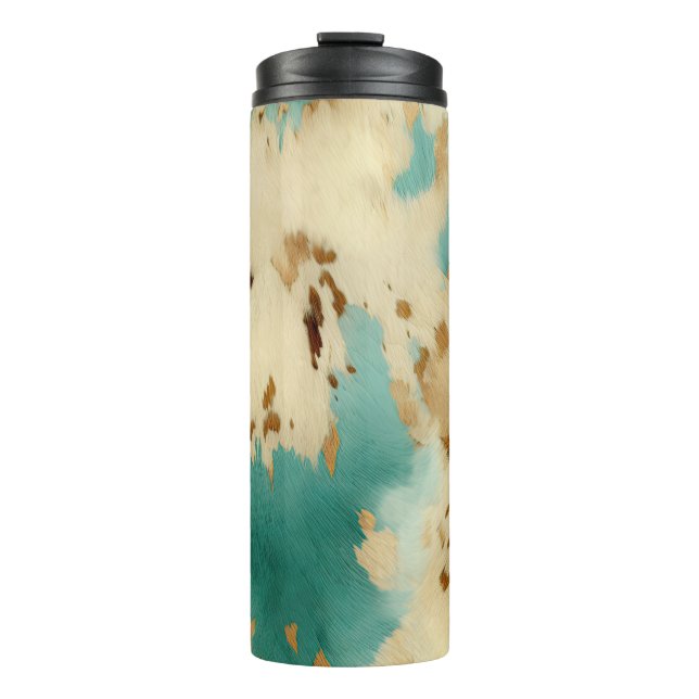 Garrafa Térmica Creme Dourado Turquoise Cowhide Animal (Frente)