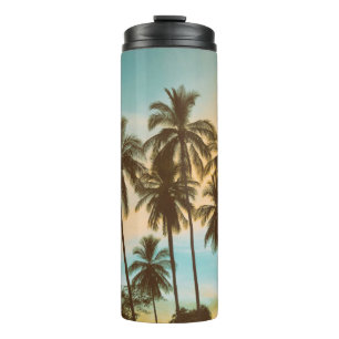 Garrafa Térmica Crepúsculo tropical: Palma de coco Silhouette