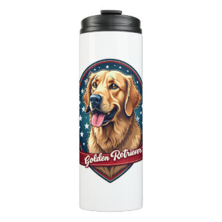 Garrafa Térmica Crest de Golden Retriever Patriótico Camiseta Vint