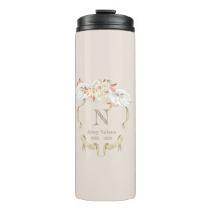 Garrafa Térmica Crest. Monograma Rosa de Creme Personalizado