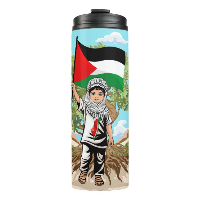 Garrafa Térmica Criança com Keffiyeh Palestine Flag e Olive Tree (Frente)