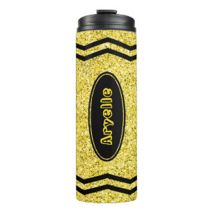 Garrafa Térmica Crianças Personalizadas Nome Amarelo Glitter Cray
