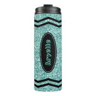Garrafa Térmica Crianças Personalizadas Nome Aqua Glitter Crayon