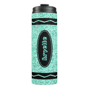 Garrafa Térmica Crianças Personalizadas Nome Aqua Glitter Crayon D