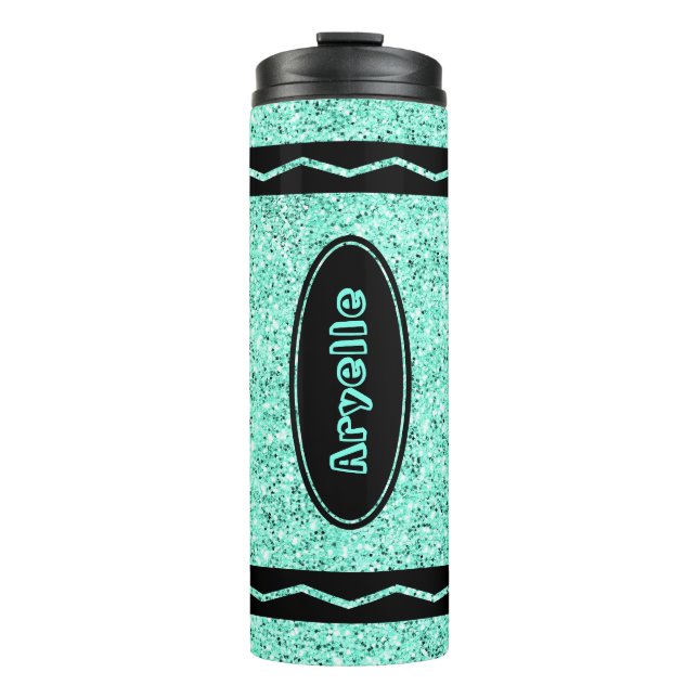 Garrafa Térmica Crianças Personalizadas Nome Aqua Glitter Crayon D (Frente)
