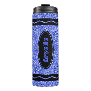Garrafa Térmica Crianças Personalizadas Nome Azul Glitter Crayon