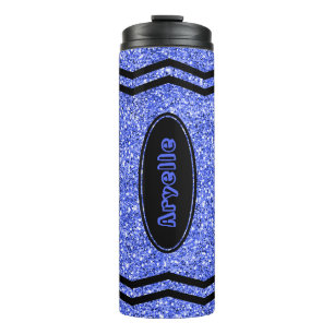 Garrafa Térmica Crianças Personalizadas Nome Blue Glitter Crayon D
