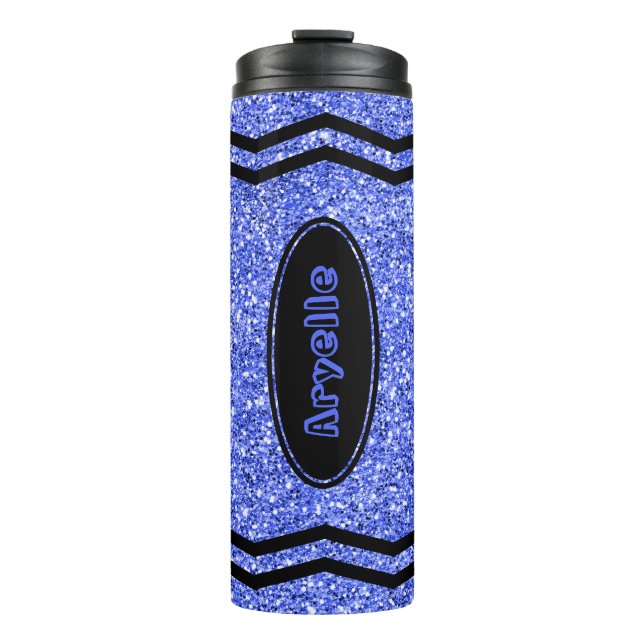 Garrafa Térmica Crianças Personalizadas Nome Blue Glitter Crayon D (Frente)