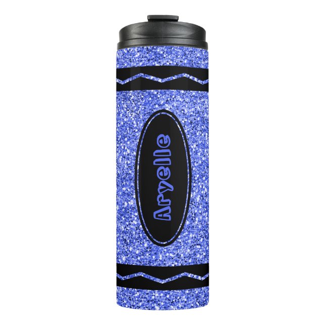 Garrafa Térmica Crianças Personalizadas Nome Blue Glitter Crayon D (Frente)