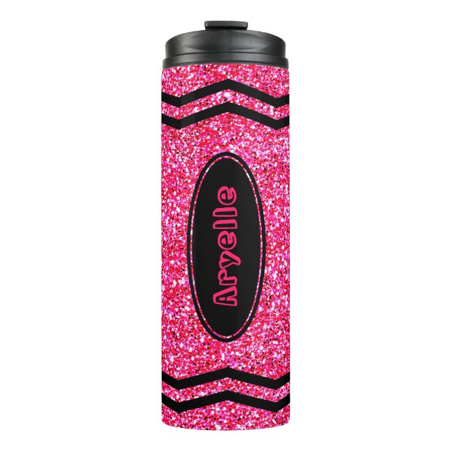 Garrafa Térmica Crianças Personalizadas Nome do Tumbler Glitter Ro (Frente)