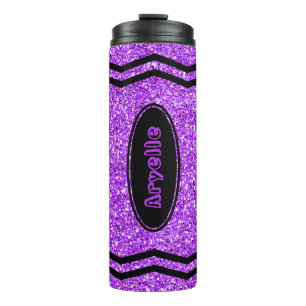 Garrafa Térmica Crianças Personalizadas Nome Roxo Glitter Crayon T