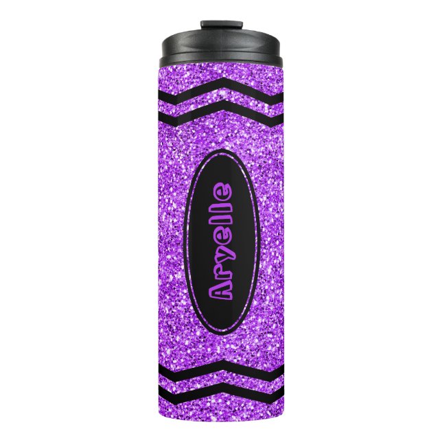 Garrafa Térmica Crianças Personalizadas Nome Roxo Glitter Crayon T (Frente)