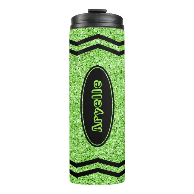 Garrafa Térmica Crianças Personalizadas - Tumbler do Glitter Verde (Frente)