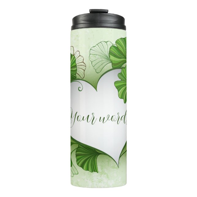 Garrafa Térmica Crie seu próprio Gingko Verde deixa coração (Frente)