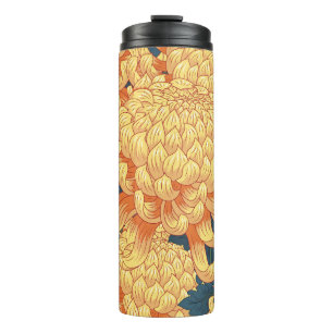 Garrafa Térmica crisântemos japoneses: padrão floral amarelo.