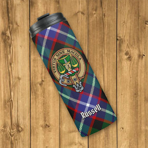 Garrafa Térmica Crista do Clã Russell sobre Tartan
