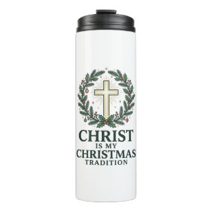 Garrafa Térmica Cristo é Minha Tradição de Natal Versão Cruz Vinta