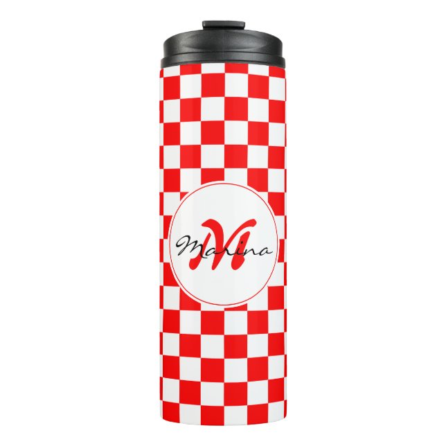 Garrafa Térmica Croatia | Hrvatska | Checkered Name Monogram  (Frente)