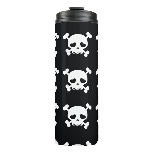 Garrafa Térmica Crossbones Crânio: Padrão Branco-Preto. (Frente)