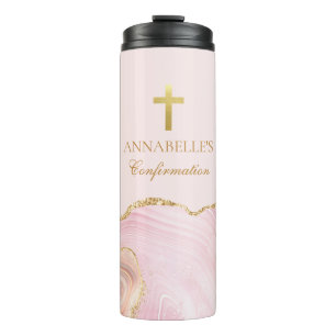 Garrafa Térmica Cruz Cristã em Ouro Rosa Personalizada Religiosa