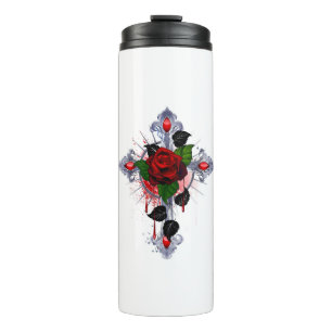 Garrafa Térmica Cruz de Prata com Rosa vermelha