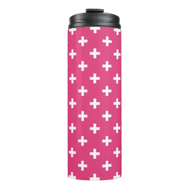 Garrafa Térmica Cruzes de polca branca em fuchsia (Frente)