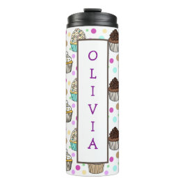 Garrafa Térmica Cupcakes roxos e rosa personalizados