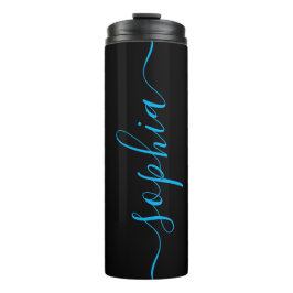 Garrafa Térmica Custom Blue Script Name Black Thermal Tumbler