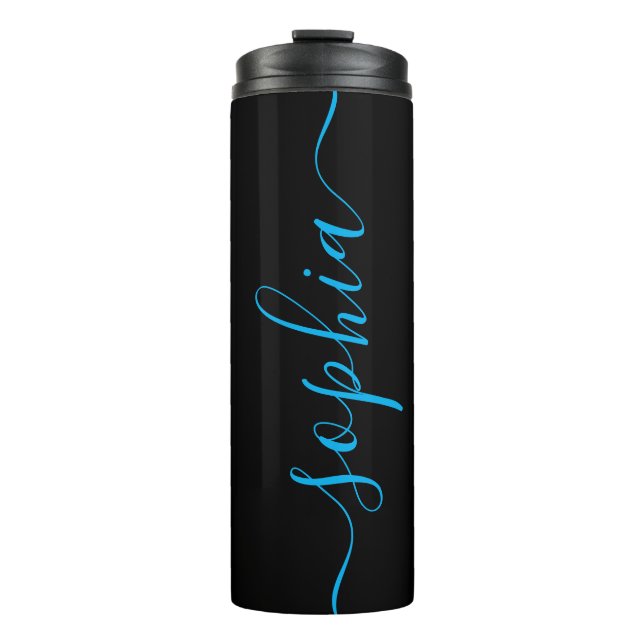 Garrafa Térmica Custom Blue Script Name Black Thermal Tumbler (Frente)