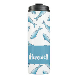 Garrafa Térmica Custom name blue fish on white
