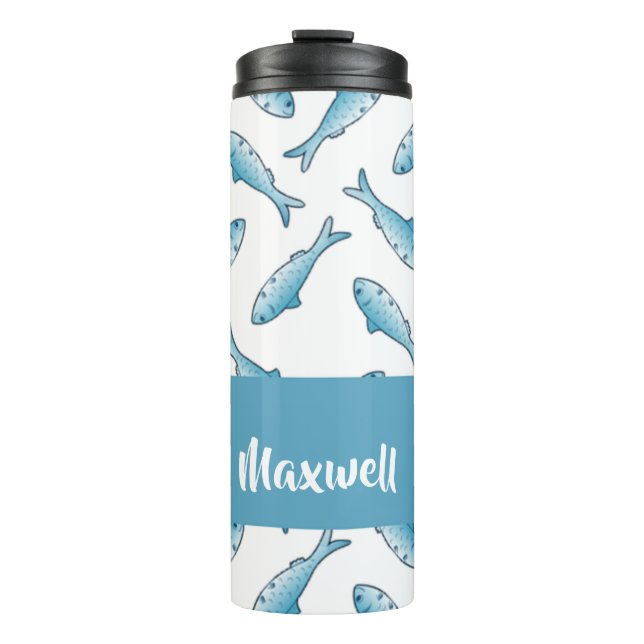 Garrafa Térmica Custom name blue fish on white (Frente)
