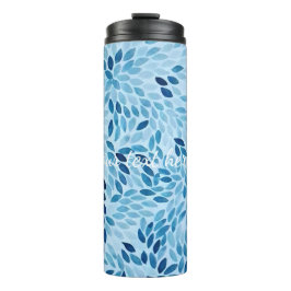 Garrafa Térmica Custom Name | Blue Mosaic Petals Thermal Tumbler