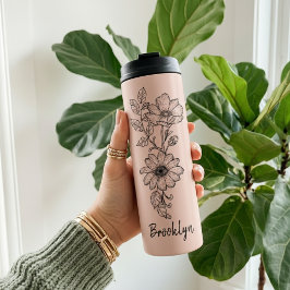 Garrafa Térmica Custom Peachy Pink Floral Tumbler Gift for Mom
