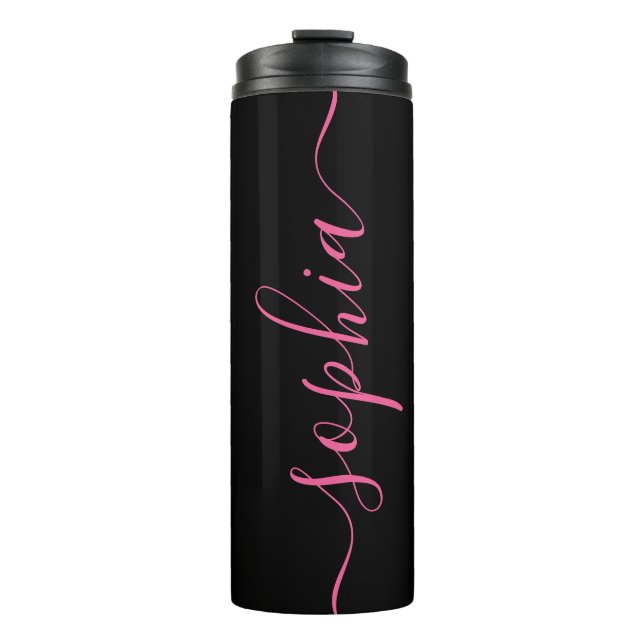 Garrafa Térmica Custom Pink Script Name Black Thermal Tumbler (Frente)