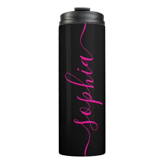 Garrafa Térmica Custom Pink Script Name Black Thermal Tumbler (Frente)