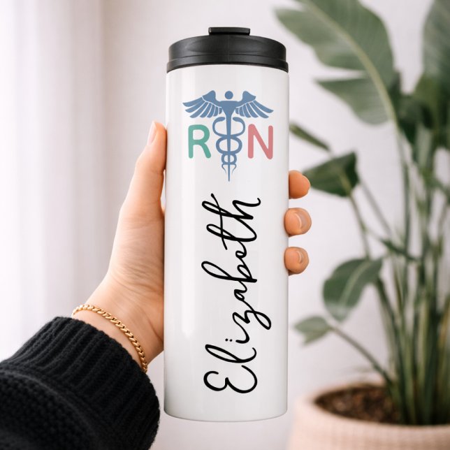 Garrafa Térmica Custom RN Nurse Tumbler Gift for Nurse Graduation (Custom RN Nurse Insulated Tumbler Thank You Gift, Custom Nurse Tumbler Gift for Nursing Students)