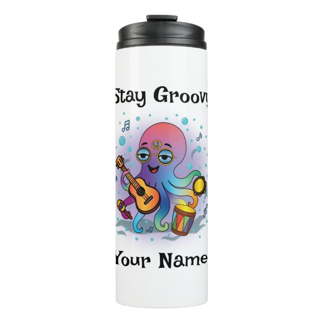 Garrafa Térmica Custom Thermal Tumbler | Retro Octopus Name & Text (Frente)