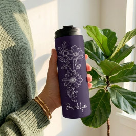 Garrafa Térmica Custom Violet Floral Tumbler Gift for Her or Mom