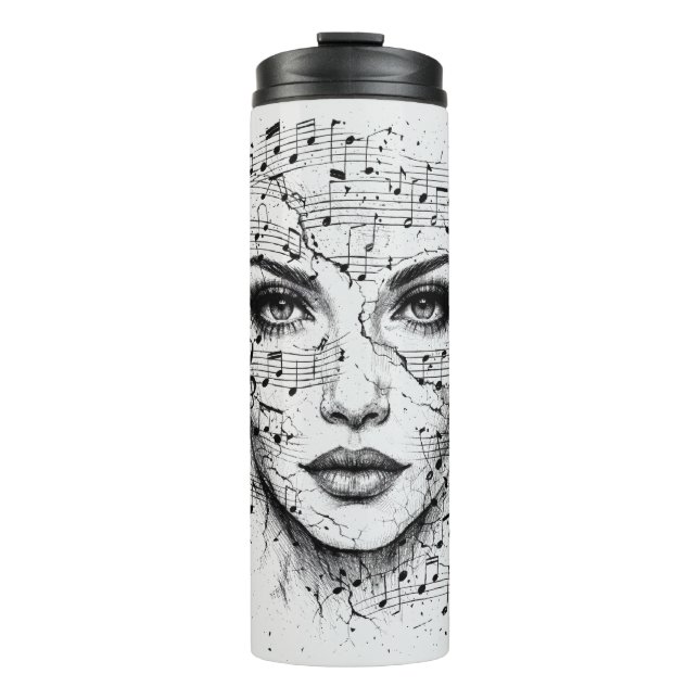Garrafa Térmica Customized Music Sheet Face Art Black White Artist (Frente)