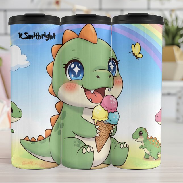 Garrafa Térmica  Cute Baby Dinosaur Ice Cream (Criador carregado)